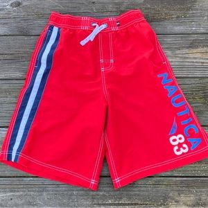 Nautica boys swim trunks Red White Blue sz large pockets